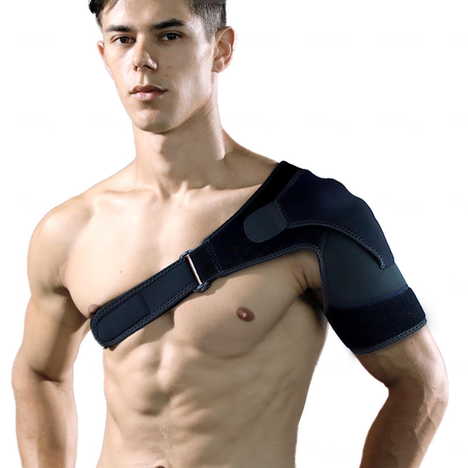 NIBHZ Tutore per La Spalla, Supporto per La Spalla Regolabile Fascia per L'immobilizzatore del Braccio del Manicotto di Compressione per Uomo Donna,Black-Left