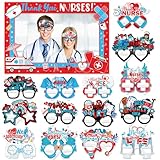 HOWAF Nurse Photo Booth Props Kit - Thank You Photo Frame with 14pcs Paper Glasses for Nurse Appreciation Week Decorations, Funny Eyeglasses