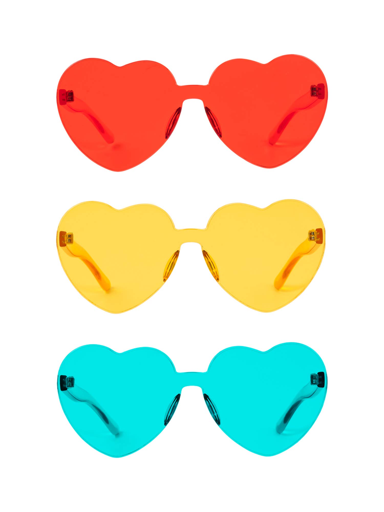 Gejoy Heart Shaped Love Rimless Sunglasses One Piece Transparent Candy Color Frameless Glasses Tinted Eyewear (3 Pairs Color C)