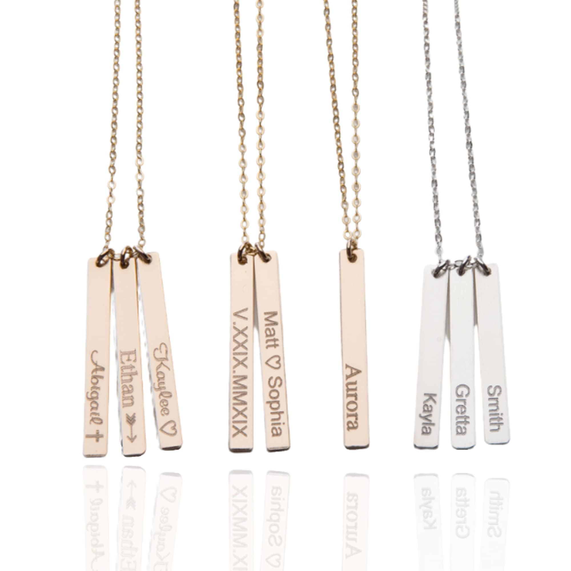 Personalized Bar Necklace, Custom Name, Coordinate Jewelry, 1 2 3 or 4 Vertical Skinny Long Bars, 14K Gold Filled, Rose Gold Filled, Silver (CG269N).
