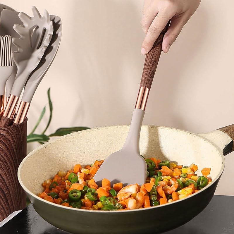 Household Kitchen Non stick Pan Cooking Spoons Spatulas Silicone Kitchenware Set of 11 Pieces