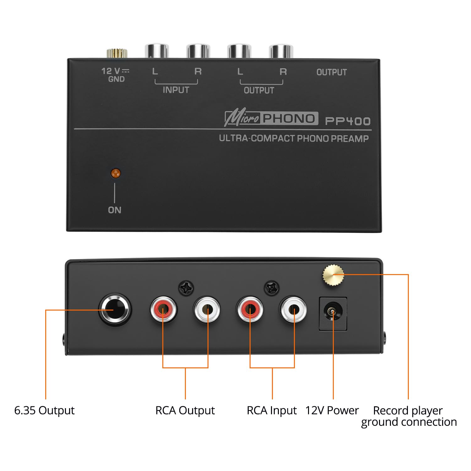 QWORK Preamplificatore phono stereo DC 12V uscita RCA 6.35