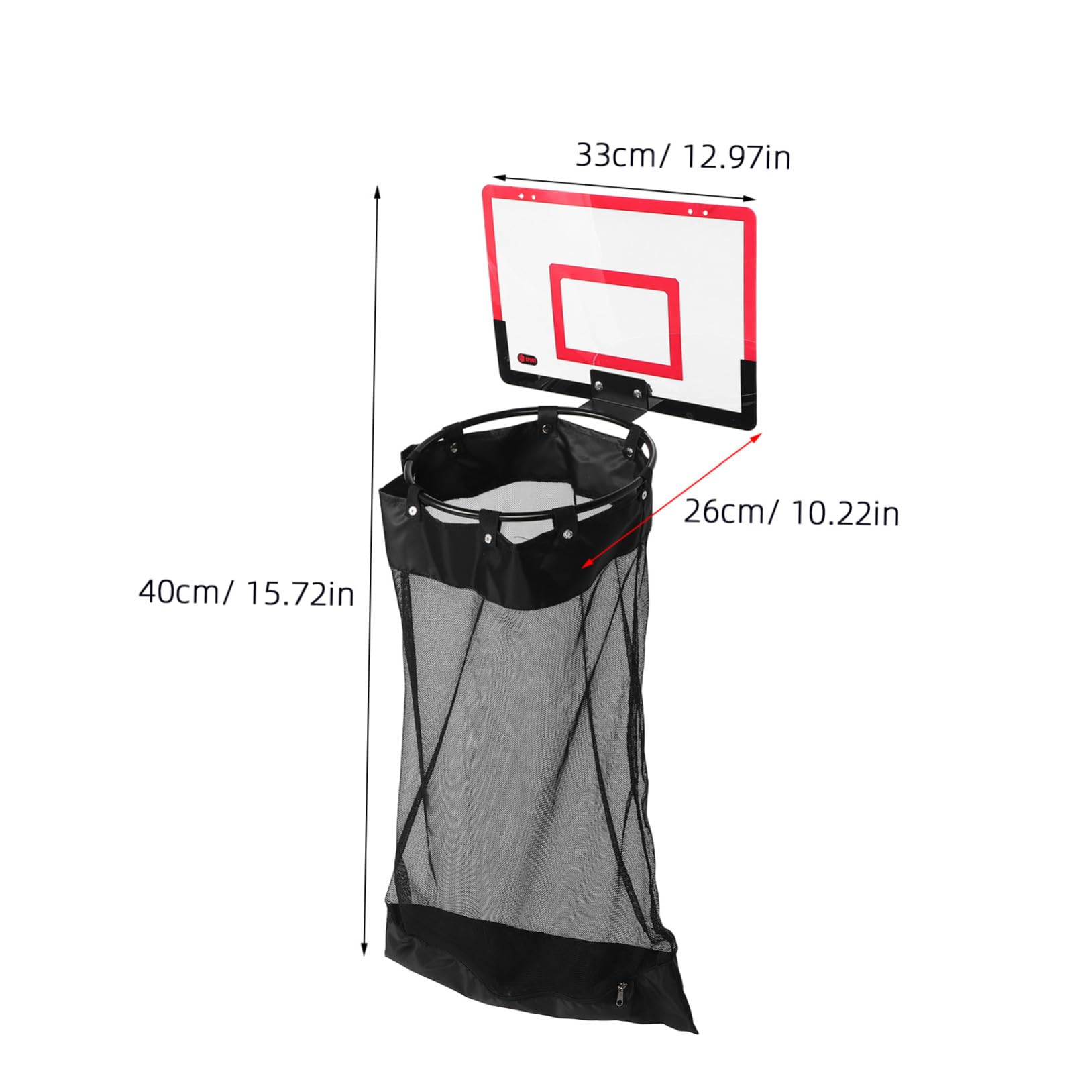 Basketballkorb Wäschekorb mit Reißverschluss, Rot, Platzsparend