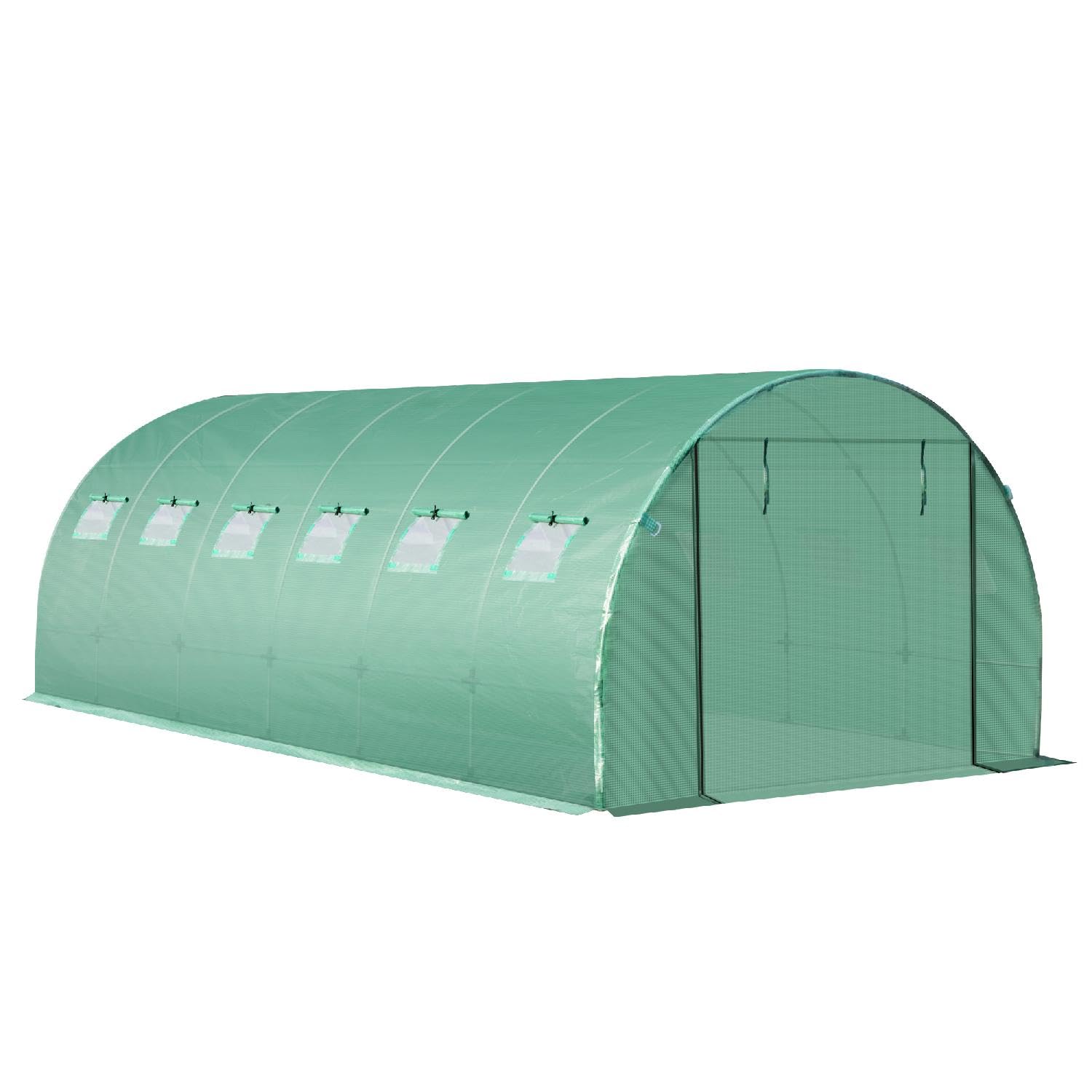 Telo per Serra da Giardino in Pe con 12 Finestre Porta Avvolgibile e Bordi Interrati 6x3x2 m Verde