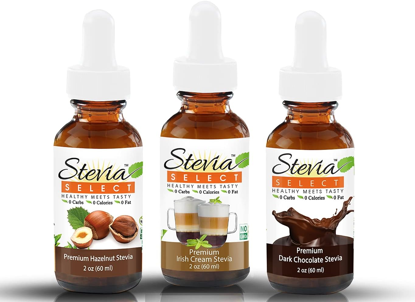 Stevia Drops Hazelnut, Irish Cream, & Dark Chocolate Stevia Select Keto Coffee Sugar-Free Stevia Flavors Bundle (3) Pack