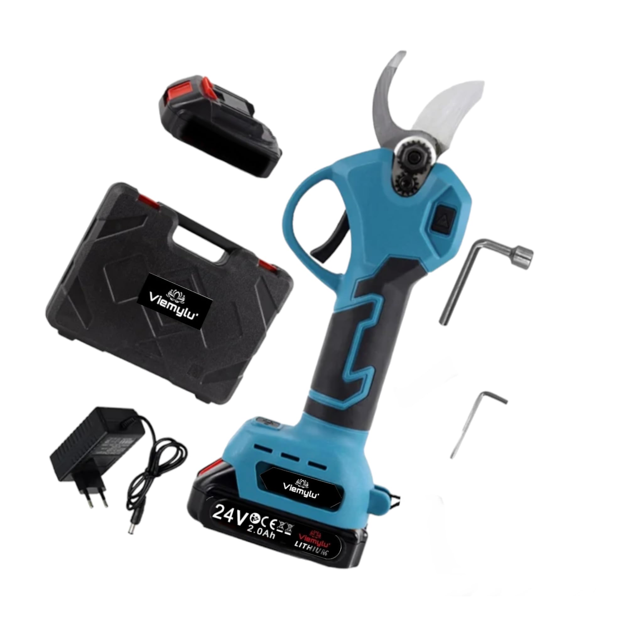 Tijeras de poda con batería para Pota con 2 baterías recargables 24 V 2 Ah2000 mA de litio con indicador de carga, mini pantalla cuenta cortes Diámetro de corte 30 mm, 6-8 horas de trabajo