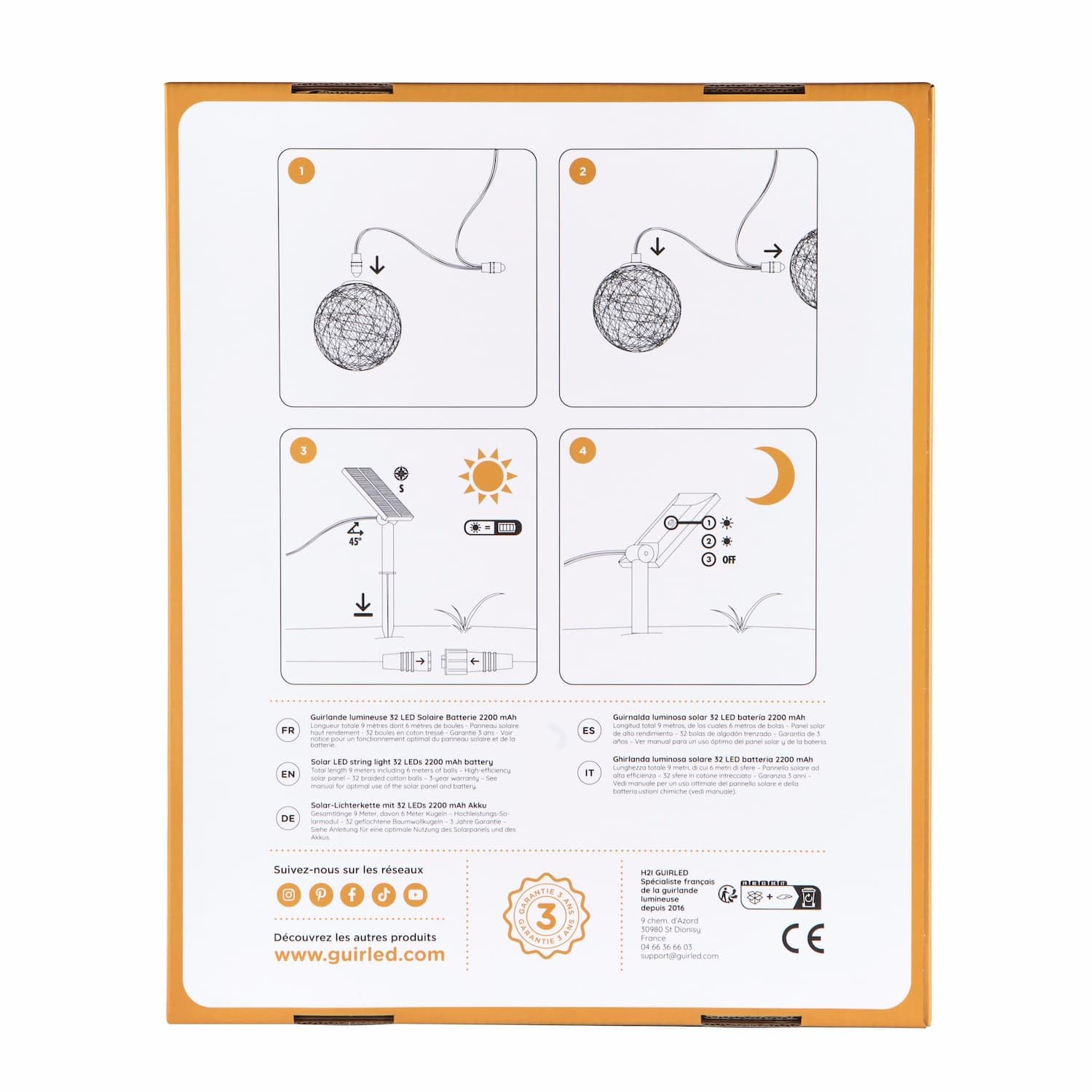 Ghirlanda per esterno sfere luminose LED – Impermeabile IP65 – Pannello solare alta efficienza – On/Off automatico –Arlequin - 32 Sfere