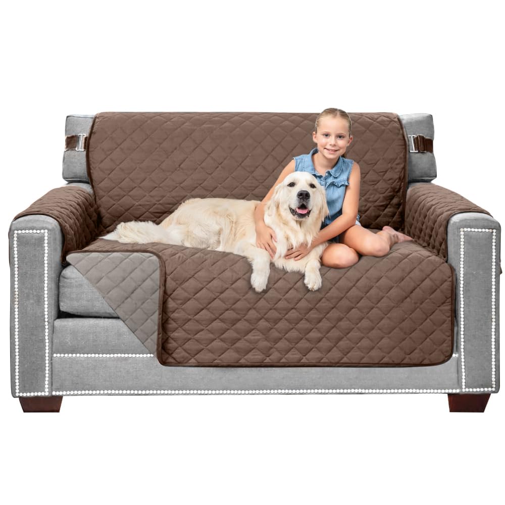 Sofa Shield Couch Loveseat Covers for Dogs, Reversible Furniture Protector with Strap, Stain and Tear Resistant Cushion Cover, 54 inch Seat, Machine