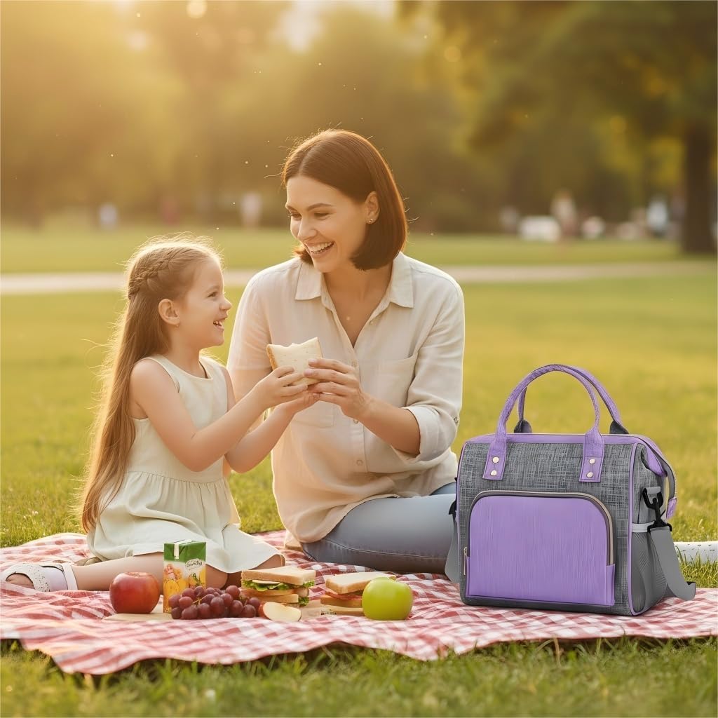 IDEATECH Insulated Lunch Bag Women, Stylish Adult Lunch Box for Working Mom, Leakproof Large Cooler Tote with Adjustable Strap & Pockets for Office Picnic Travel (Purple) - Image 2