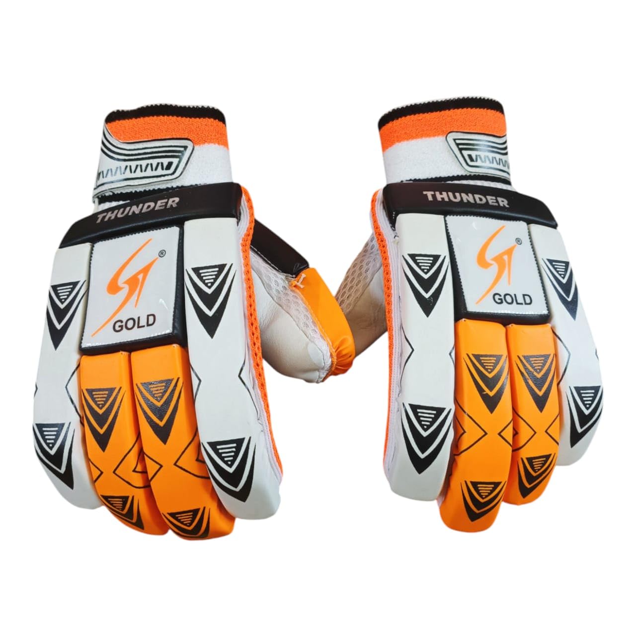 NE NEPTUNE Cricket Club Men's/Youth Thunder Batting Gloves Right Handed Lightweight - Imported PVC Material, White Leather - Moulded Fiber Shells with high Density plastazote Foam | White & Orange-picture-16