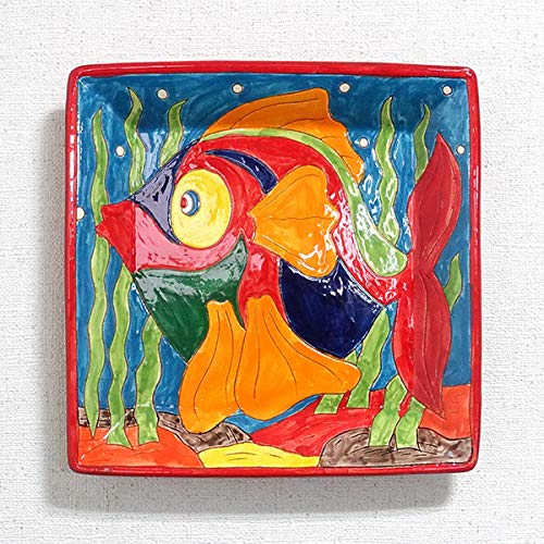 魚　陶板 Amazon.co.jp: 南イタリア レッチェ フィッシュ柄 角皿 魚 絵皿