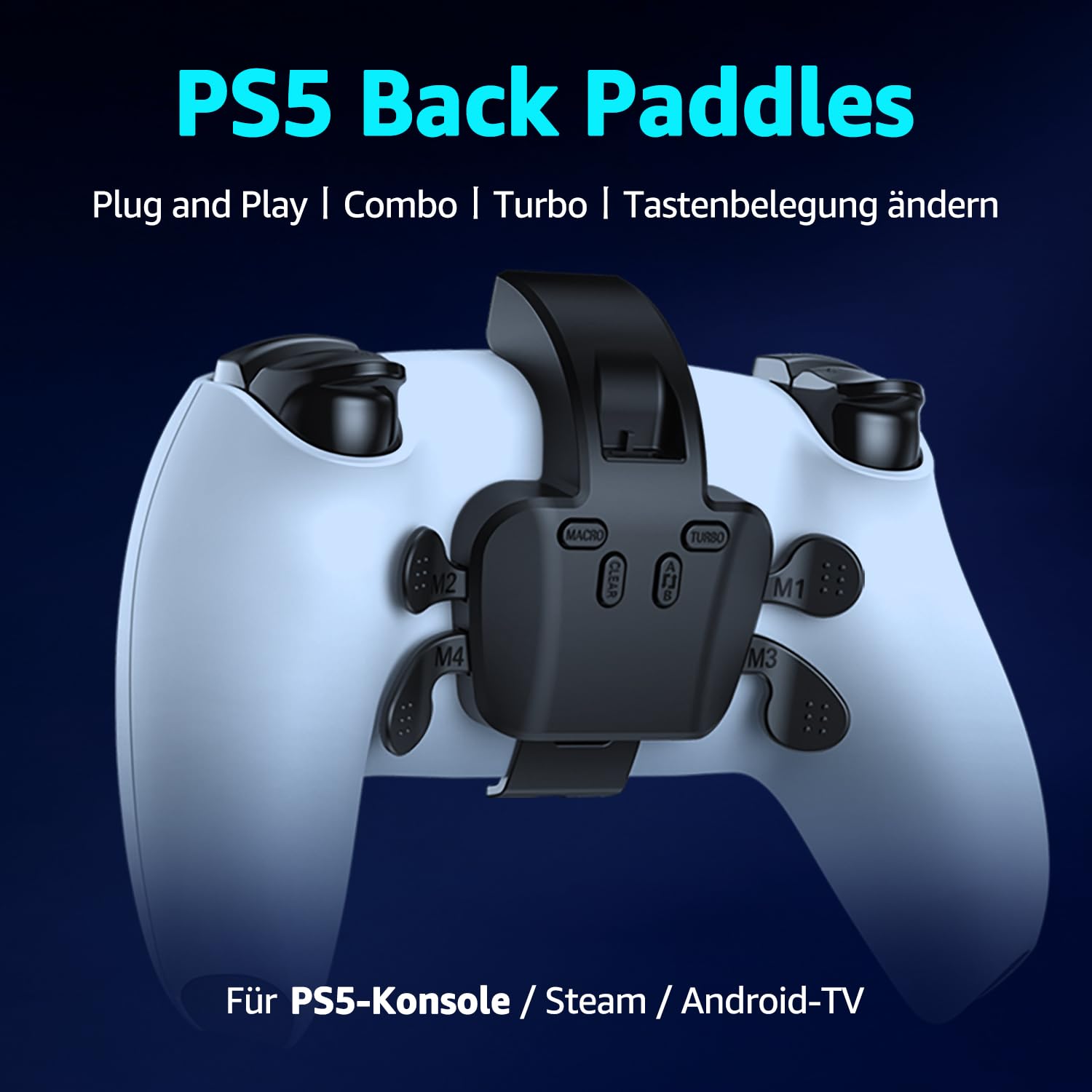 IWGAME Paddles-Zubehör für PS-5 Controller, 4 programmierbare Rückseitentasten mit Remap/Combo/Turbo/Tastenvertauschungsfunktion, Verkabelt Plug & Play, Kompatibel mit PS-5/PC/Mac(2,2 m USB-Kabel)