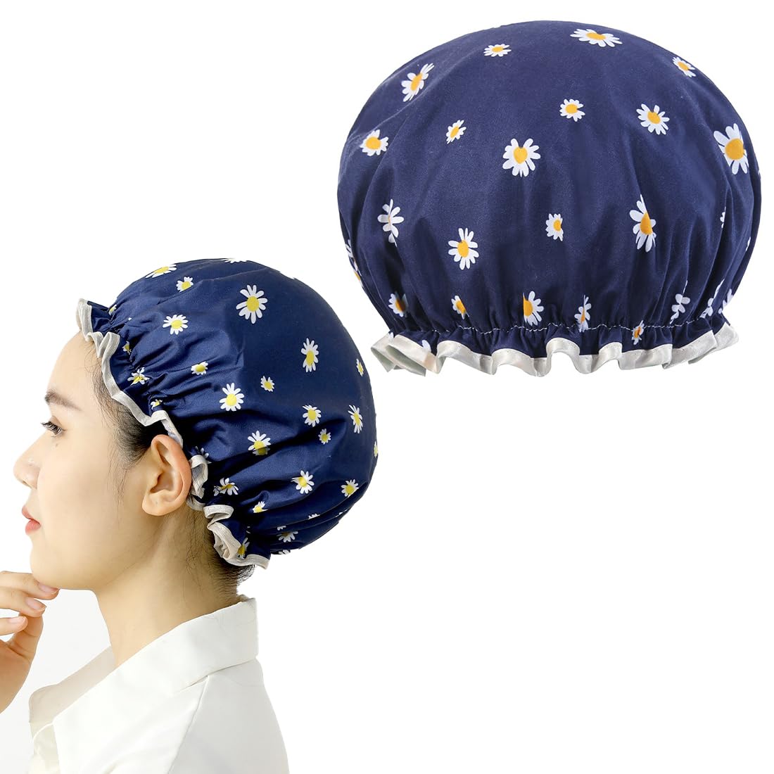 WKRTDY Gorro de Ducha para Mujer, 1 pieza de Gorro de Baño Reutilizable y Elástico con Patrón de Flores Único, Ideal para Hogar, Spa, Viajes y Cocina, Gorro de Ducha Impermeable de Doble Capa,