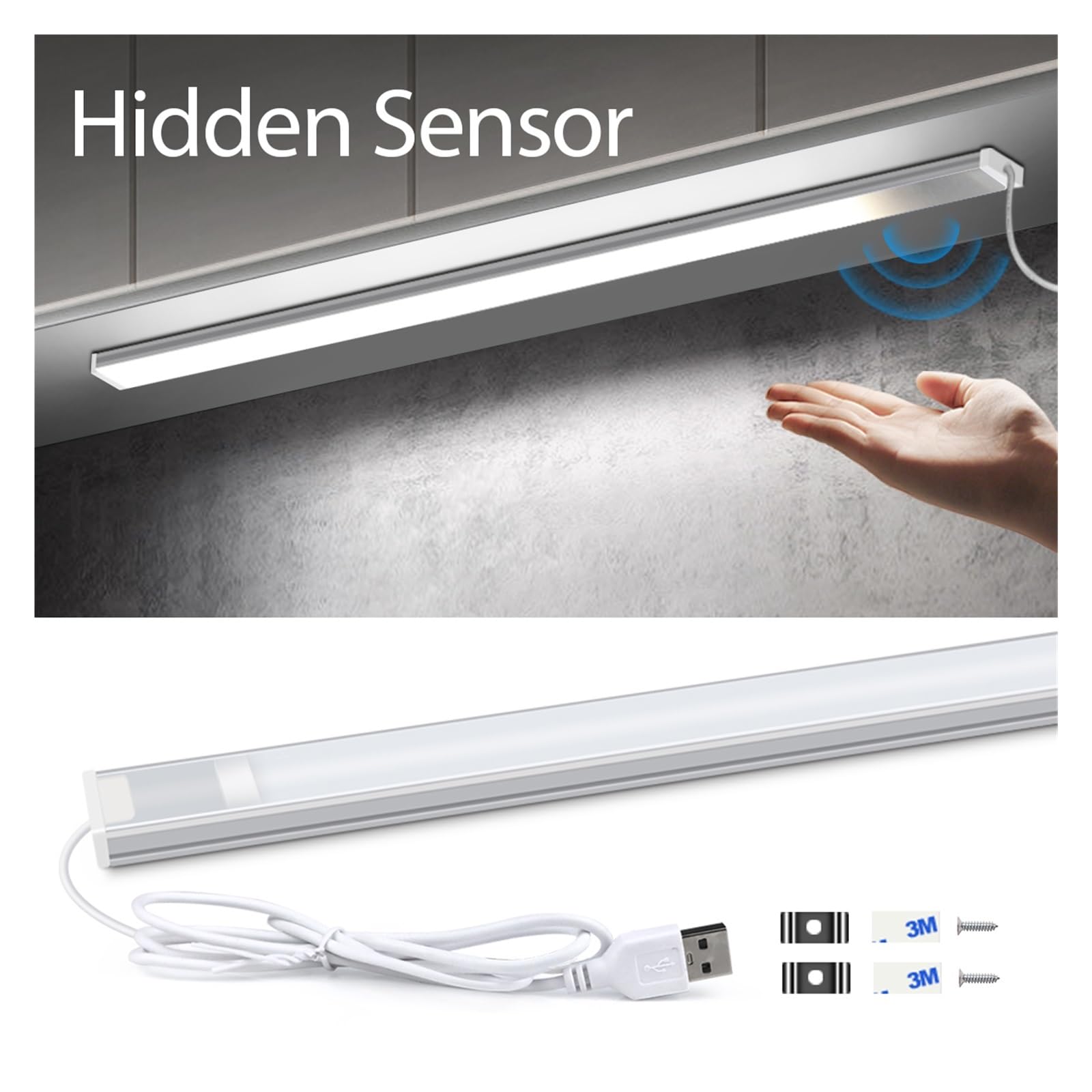 USB LED Bar Unter Schrank Licht Innen Küche Dekor Schlafzimmer BeleuchtungBewegung Sensor Nacht Lampe Bewegungsmelder(White,30cm)
