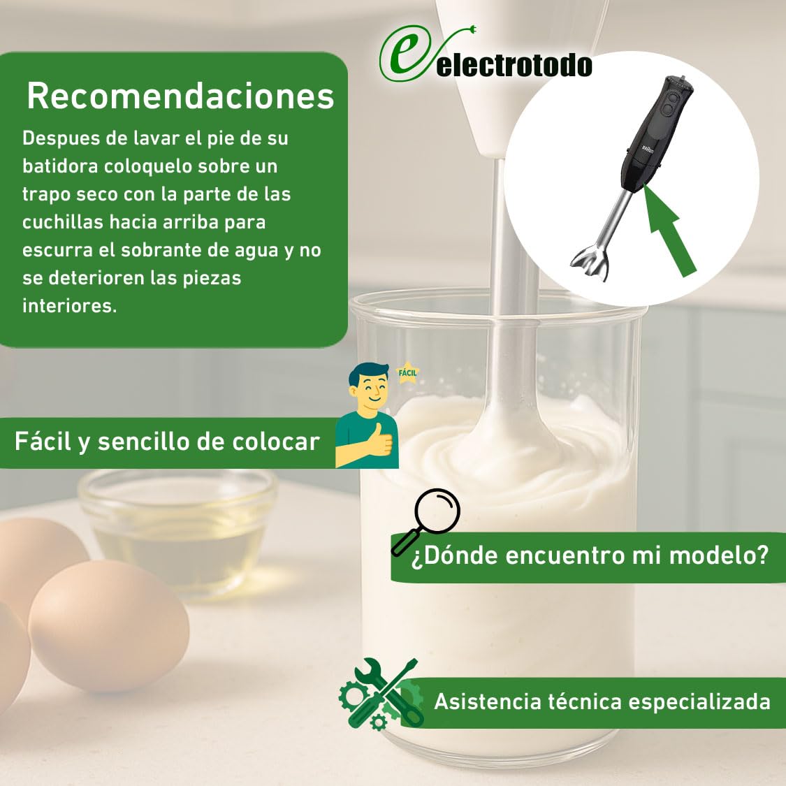 Bras/Pied Métallique | Compatible avec Mixeur Braun Minipimer 5 et Multiquick 7 | Pièce de rechange d'excellente qualité | Acier inoxydable | Haute résistance et longue durabilité | Original, pratique