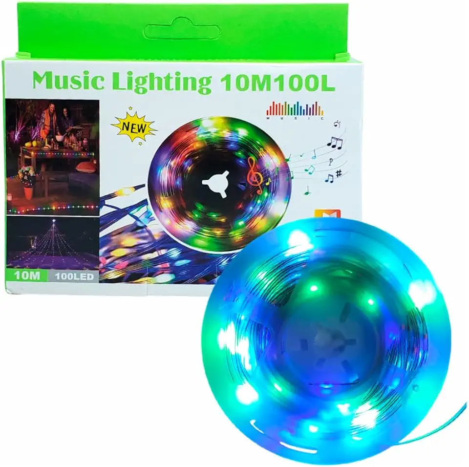 Cordão Pisca LED Musical Natalino 10 M com Controle – Luzes que Dançam ao Ritmo das Canções de Natal USB