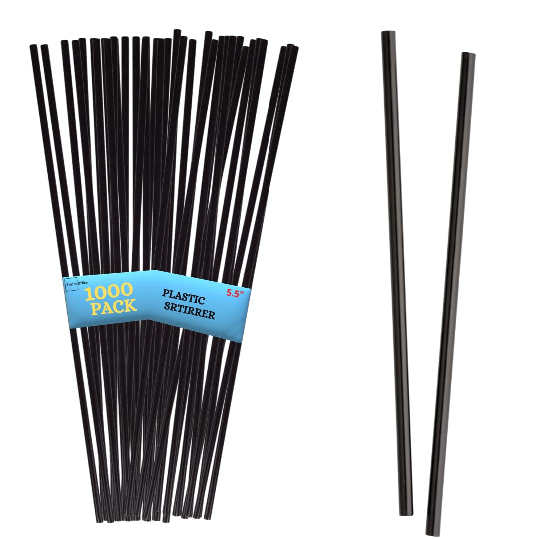 1InTheHome Coffee Straws, Plastic Stirrer Straw, Disposable Stir Sticks for Coffe & Cocktails, Sip Stir Sticks, 5.5 Inch, Black, 1,000 Pack