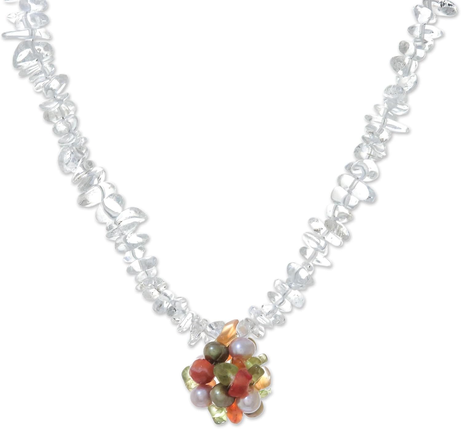 NOVICA Artisan Handmade Pearl Quartz Choker Crafted Multigem Sterling Silver Peridot Carnelian Red White Clear Beaded Pendant Thailand Birthstone [necklace 14.75 in L x 0.8 in W Pendant(s) 0.8 in L X]