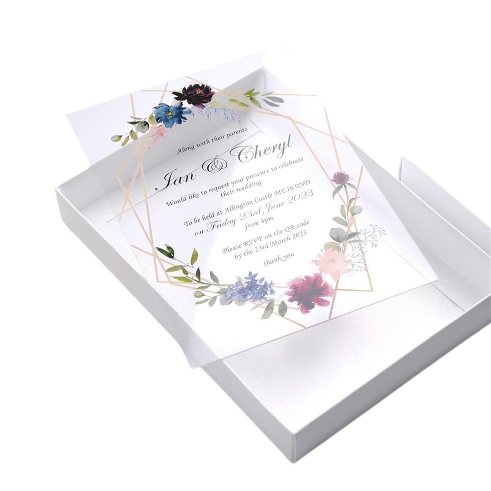 Hochzeitskarte Transparente Karten mit bedruckter Box, Hochzeitseinladung, 10 Stück