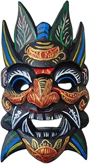 UEMIS Hand Carved Traditional Wooden Mask,Chinese Nuo Opera Masks,Wood Hanging Asian Mask,Hand Carved Painted Wooden Mask, 15*10 inches