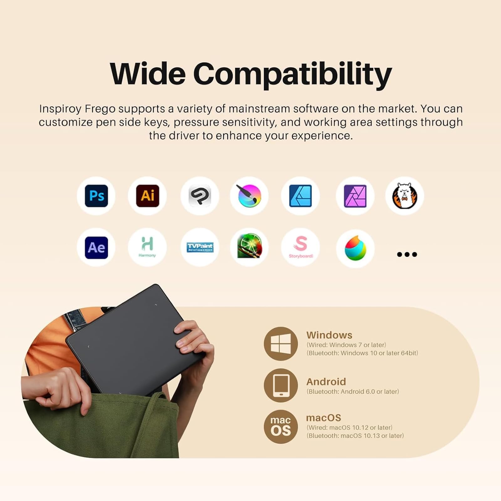HUION Inspiroy Frego S Tavoletta Grafica Bluetooth, PenTech 3.0+, Tavoletta Grafica da 6,3X3,9 Pollici per Disegnare, Progettare, Lavorare con Mac, PC e Dispositivi Mobili