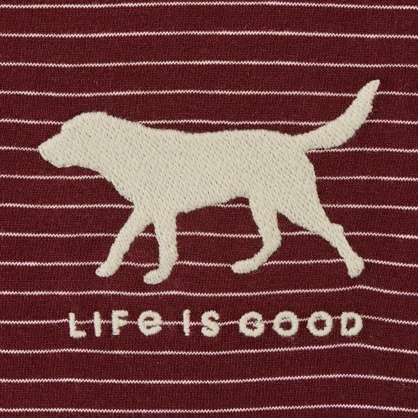 Life is Good Women's Dog Walking Long Sleeve Striped Crusher-LITE Hooded Tee, Deep Burgundy