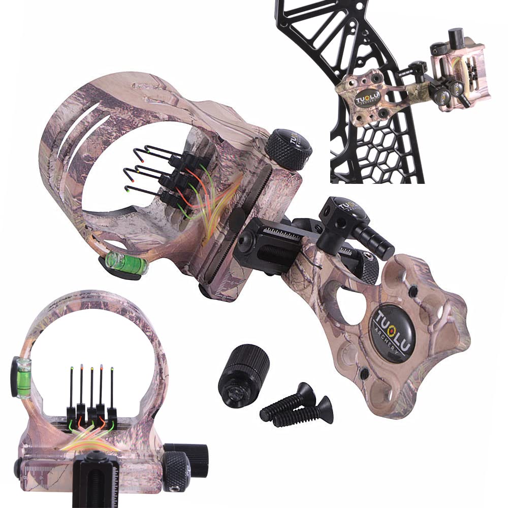 Bogen Visier Bogenschießen Compoundbogen Visier 5 Pin 0,019" Fiberoptik Mikroeinstellung Jagdvisier Bogenvisier mit Visierlicht für Rechte und Linke Hand