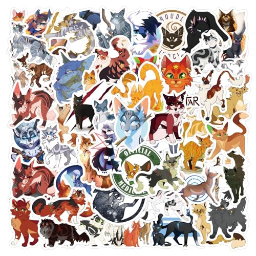 60pcs Warriors Cat Stickers for Kids,Vinyl Waterproof Decal