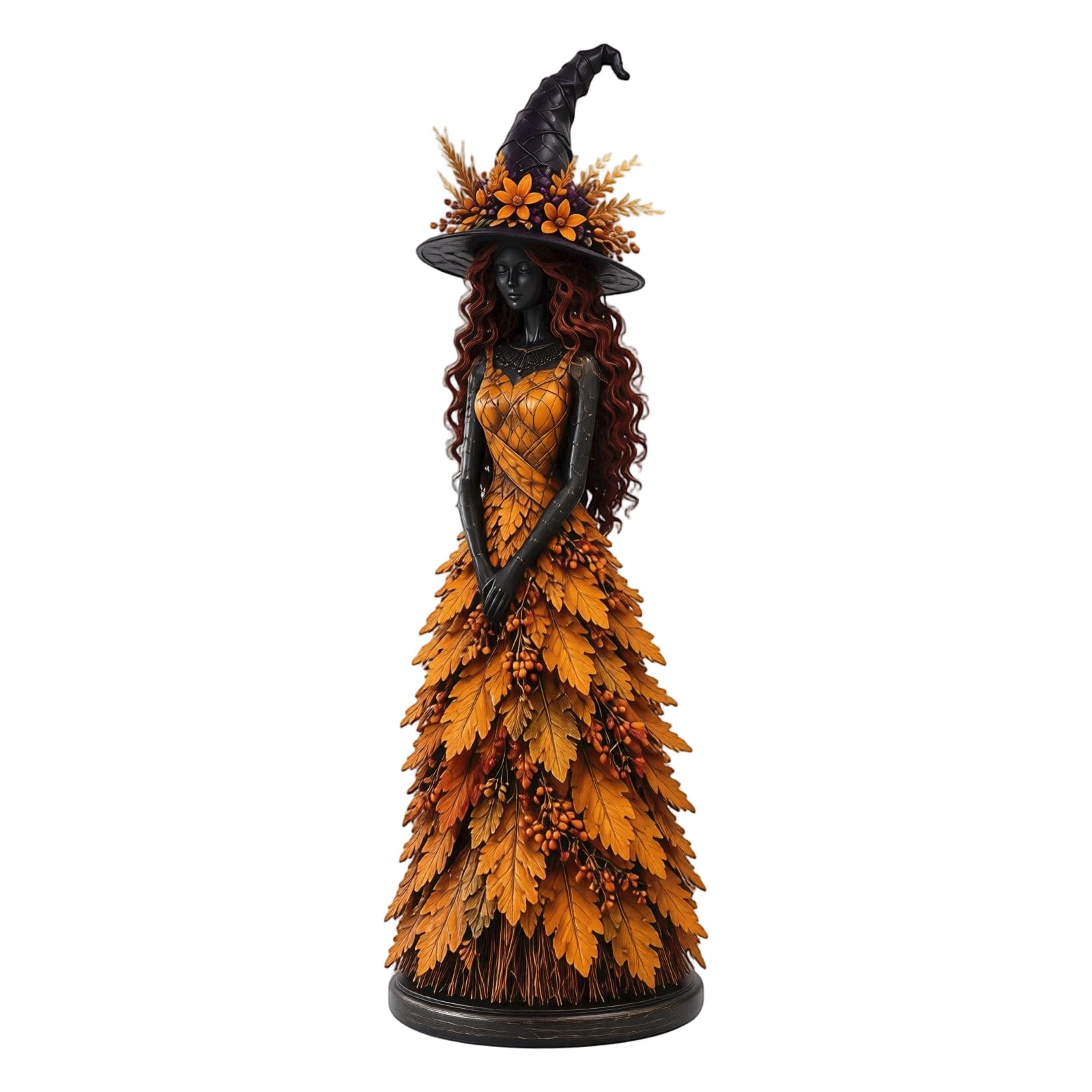Enchanted Autumn Witch Figurine, Resin Halloween Statue for Mantelpiece Bookshelf Living Room Decor, Charming Home Accent for Halloween Party – Yellow M