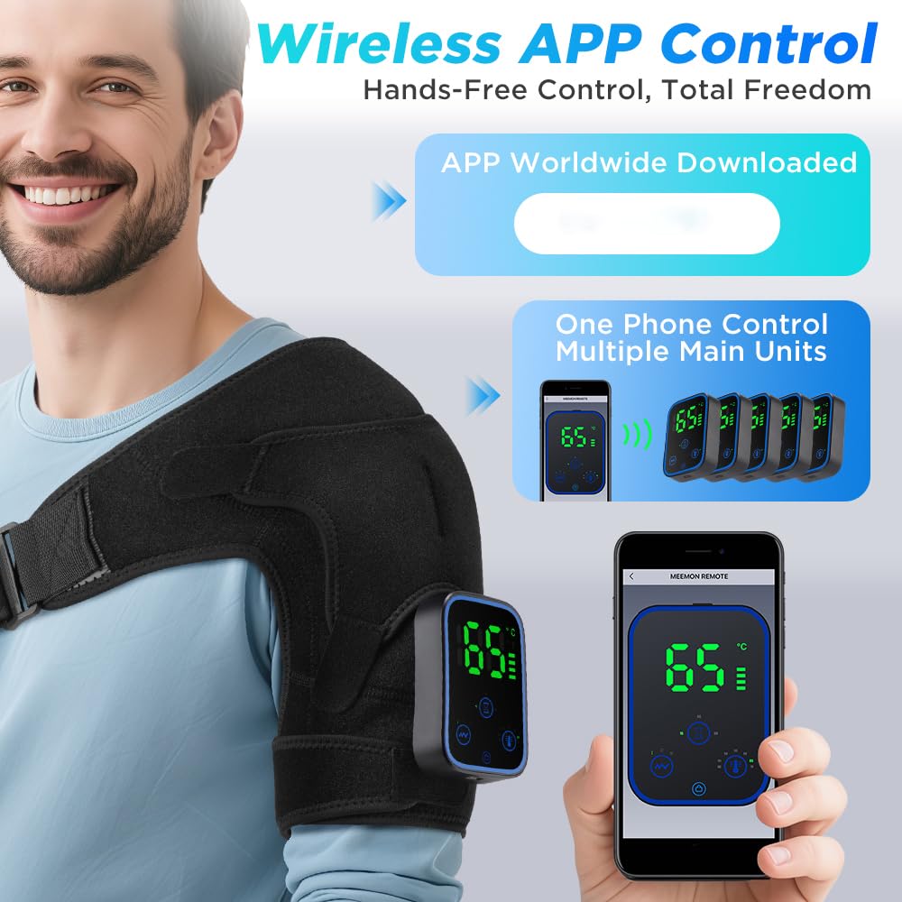 App-Steuerung SchulterwäRmer, 6 Heizstufen & 3 Modi Schultermassage GeräT, Kabellose Beheizte Schultermassageauflage, mit 5000mah-Akku & Led-Touchpanel, FüR Schulter MäNnern Frauen (B)