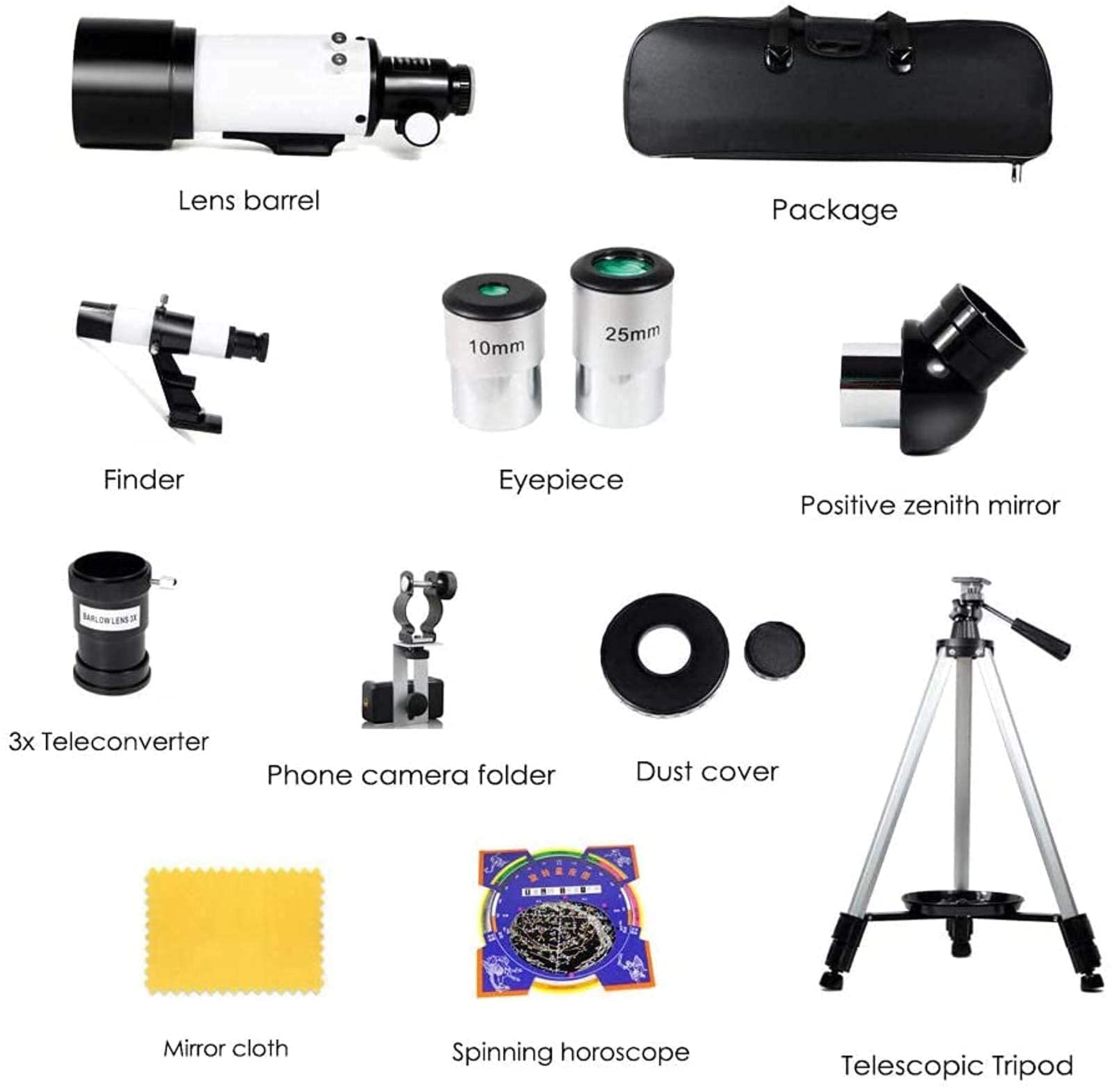 Telescopio astronomico Zoom 120X HD Scienze dell'educazione Telescopio Spaziale monoculare con treppiede Cannocchiale da 70 mm per Bambini Principianti