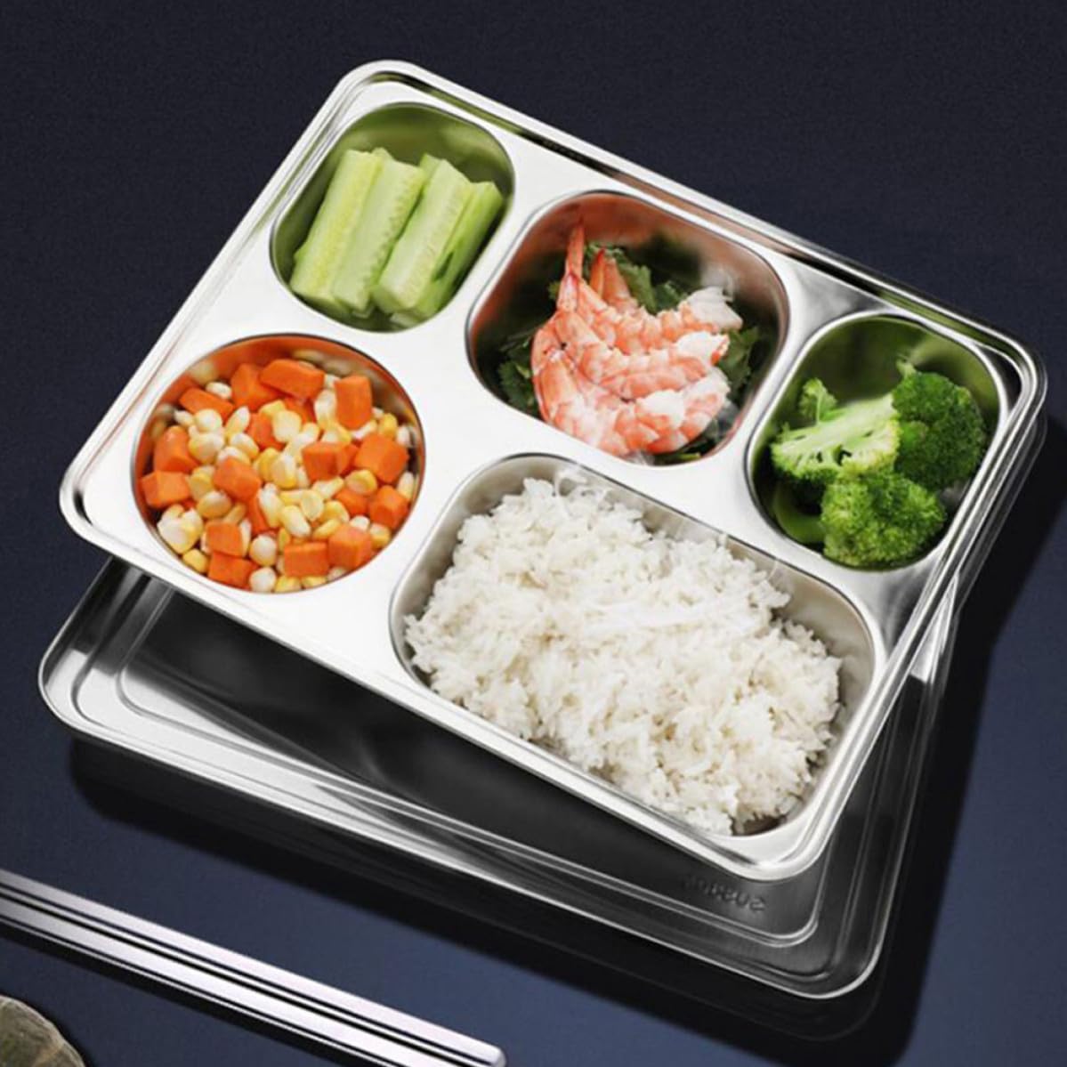 Toyvian Plateaux Repas Acier Inoxydable 3 Pièces 5 Compartiments Profonds Rectangulaires pour Adultes et Restauration Scolaire Empilables et Lavables Lave-Vaisselle