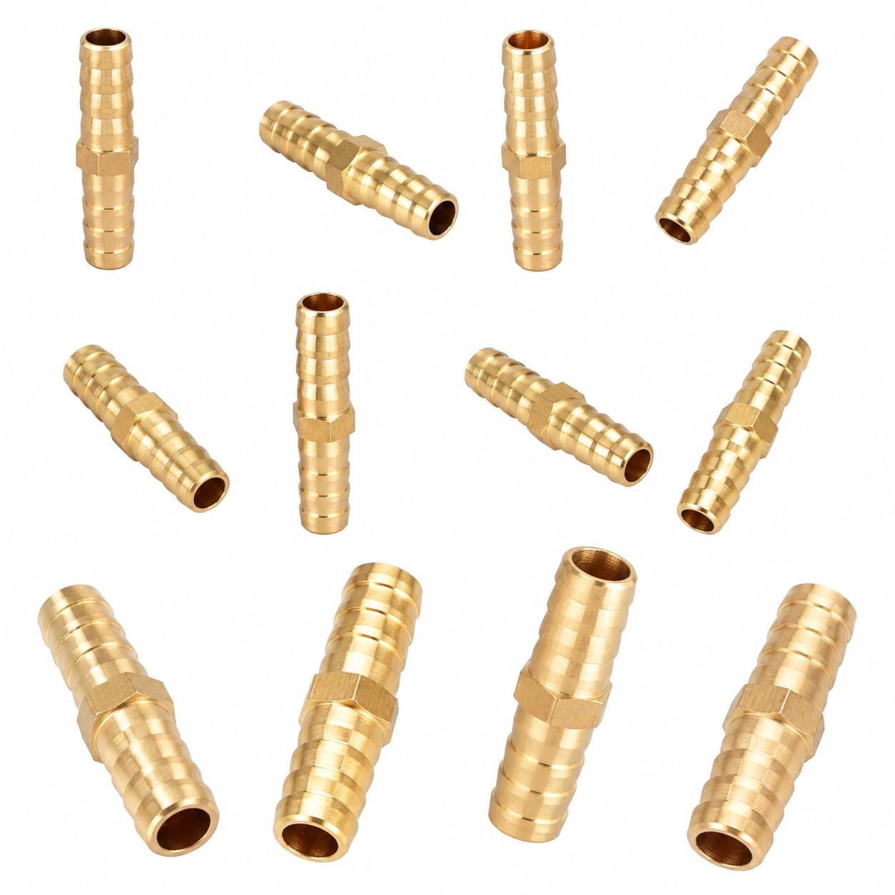 Gryphix No 12 Pcs Brass Barb Hose Fittings Set, 6Mm 8Mm 10Mm Straight Way Hose Joiner Connectors, Heavy Duty Barbed Splicer Coupler Splicers Joint For Air Gas Oil Fuel Water Pipe, 12 X 7 X 1 Cm