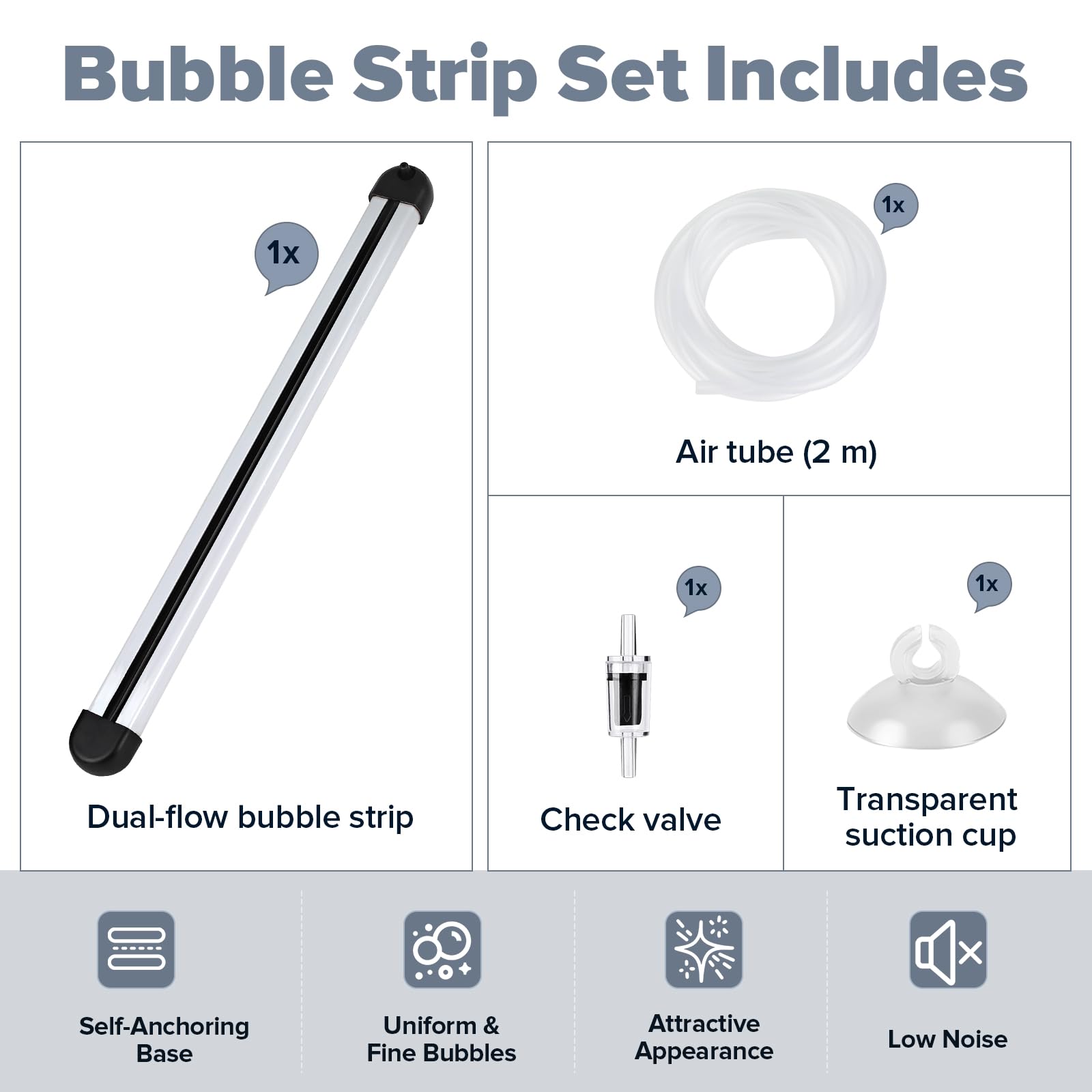 hygger Bande de bulles d'air pour aquarium avec accessoires de tube à air, 70 cm, pierres à air silencieuses, diffuseur d'oxygène, décorations à haute dissolution pour eau douce et eau salée