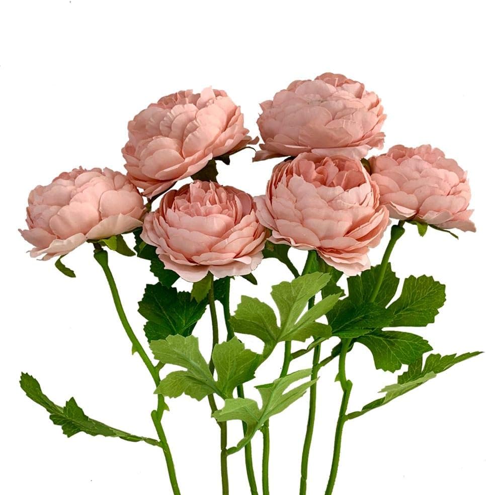 KIRIFLY Artificial Flowers, Fake Peony Flowers Silk 6pcs Flower Arrangements Decorations Plastic Flower Bouquet Decor Wedding Table Centerpieces (Pink)