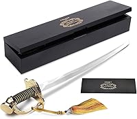Vista 1 de Sable de champán con mango dorado y caja de regalo de madera, abridor de champán de espada pirata, cuchillo de vino espumoso, cuchillo de champán