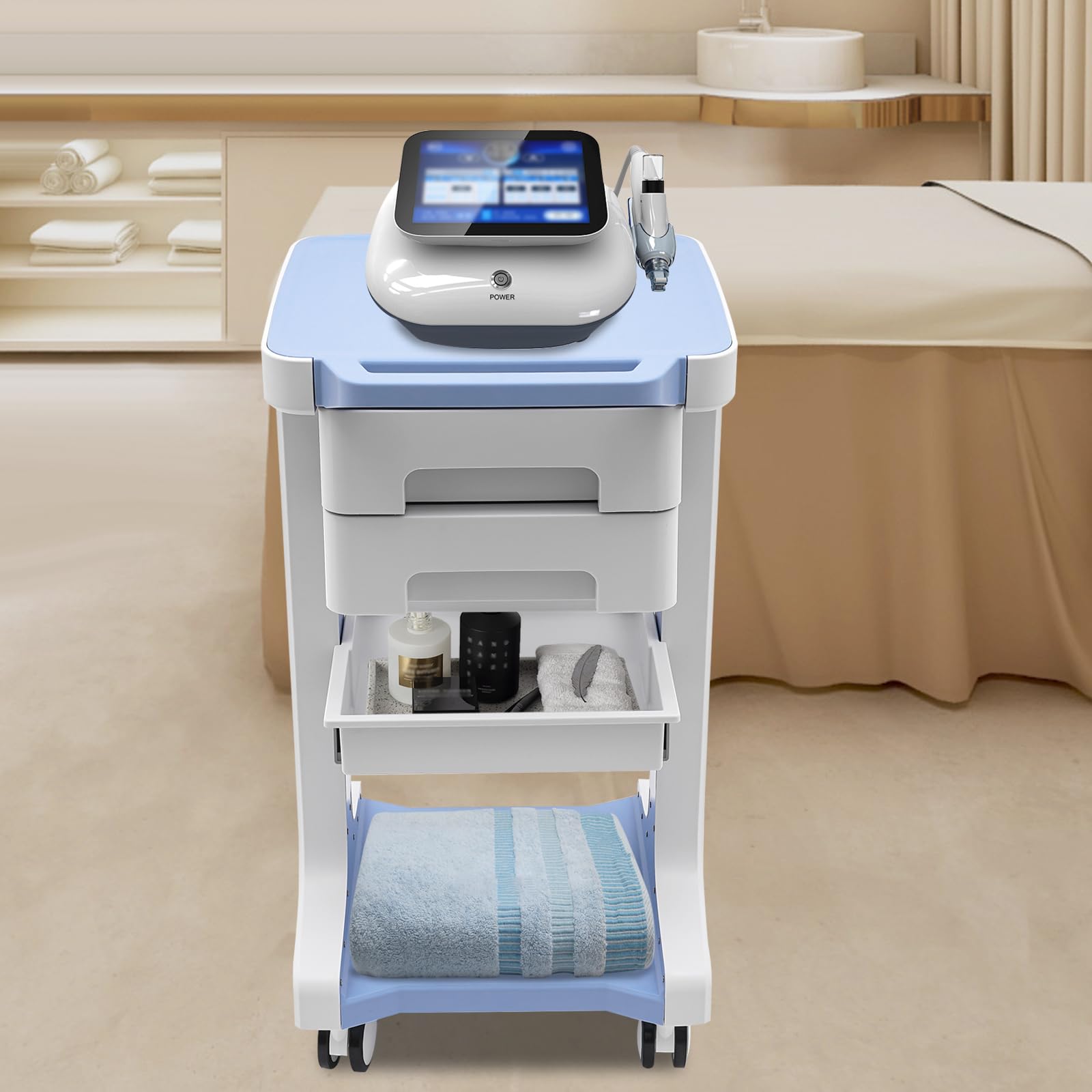 Carrello medico con 3 ripiani, 2 cassetti, materiale ABS, 41 x 41 x 67 cm