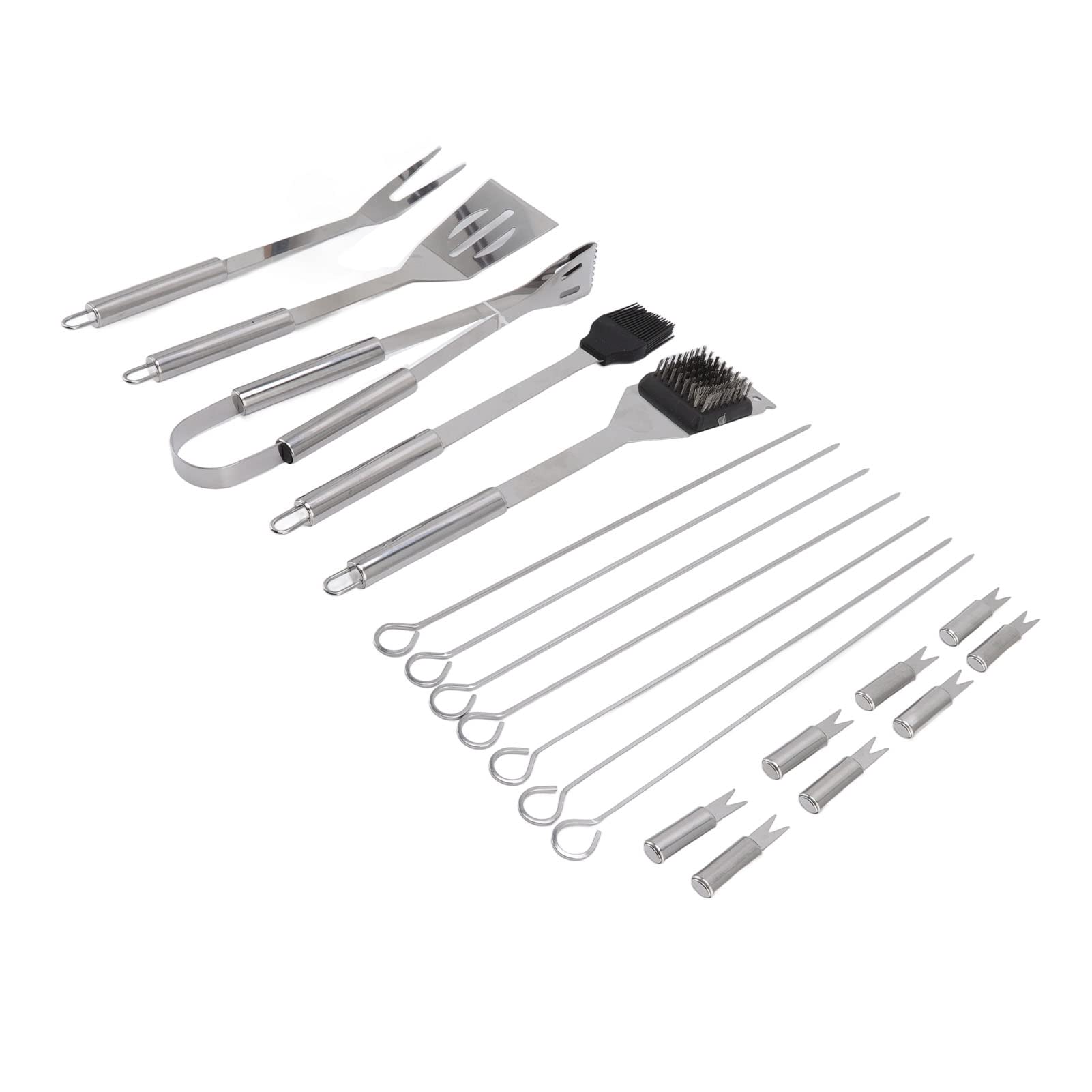 Ensemble D'outils pour Barbecue, 20 Pièces, Ustensiles de Gril en Acier Inoxydable avec Manche en Bois Massif pour Camping en Plein Air, Barbecue, Réunion de Famille