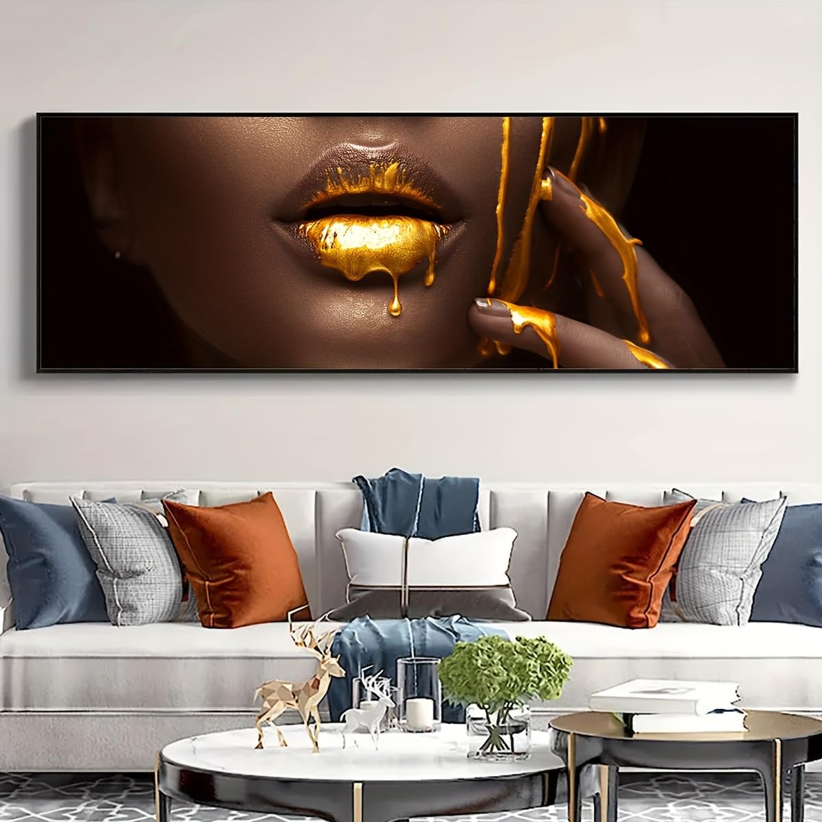 GLWDMH 1 sztuka 70 x 210 cm złota farba kropla na ustach dziewczyny modne obrazy na płótnie, sztuka ścienna plakat i wydruki, obraz ścienny do salonu, sypialni, jadalni, biura (bez ramy)
