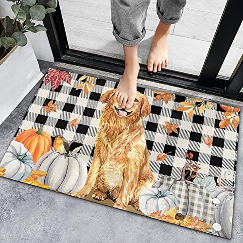 Miniatura 5 de Tapete de baño absorbente para interiores, tapete antideslizante para puerta delantera, dorado retriever, acuarela, calabaza, cocina, otoño, Acción