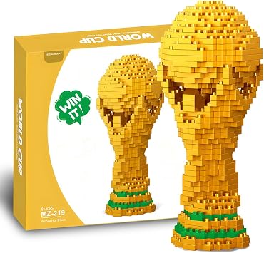 Football Trophy Building Blocks Set, World Cup Trophy 3D DIY Model Kit, 142mm Height, Gift for 12+ Year Old Boys, Girls & Adult Sports Fans, Yellow