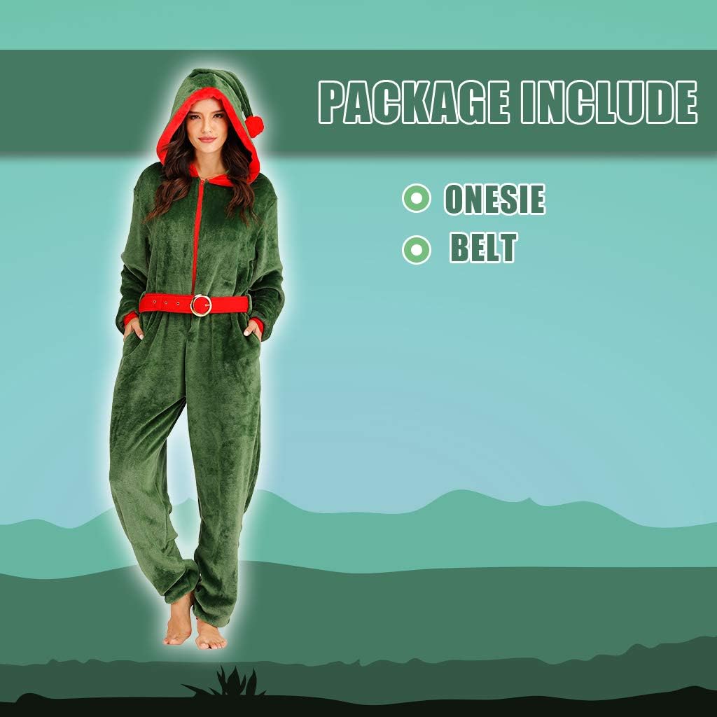 ReneeCho Women’s Elf Onesie Christmas Costume Pajama Green Elf Outfit Holiday Suit - Image 6