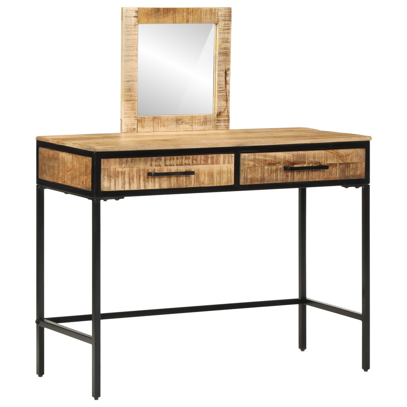 Schminktisch Massivholz Mango Braun 100x40x120 cm mit Spiegel und Schubladen, Stabiler Metallrahmen, minimalistischer Make-up Tisch für Schlafzimmer