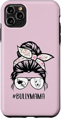 iPhone 11 Pro Max English Bull Terrier mamá desordenado moño gafas de pelo Bully Mama Case