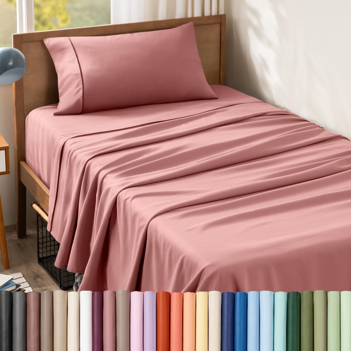 Bare Home Twin Sheet Set - 1800 Ultra-Soft (Twin, Dusty Rose)
