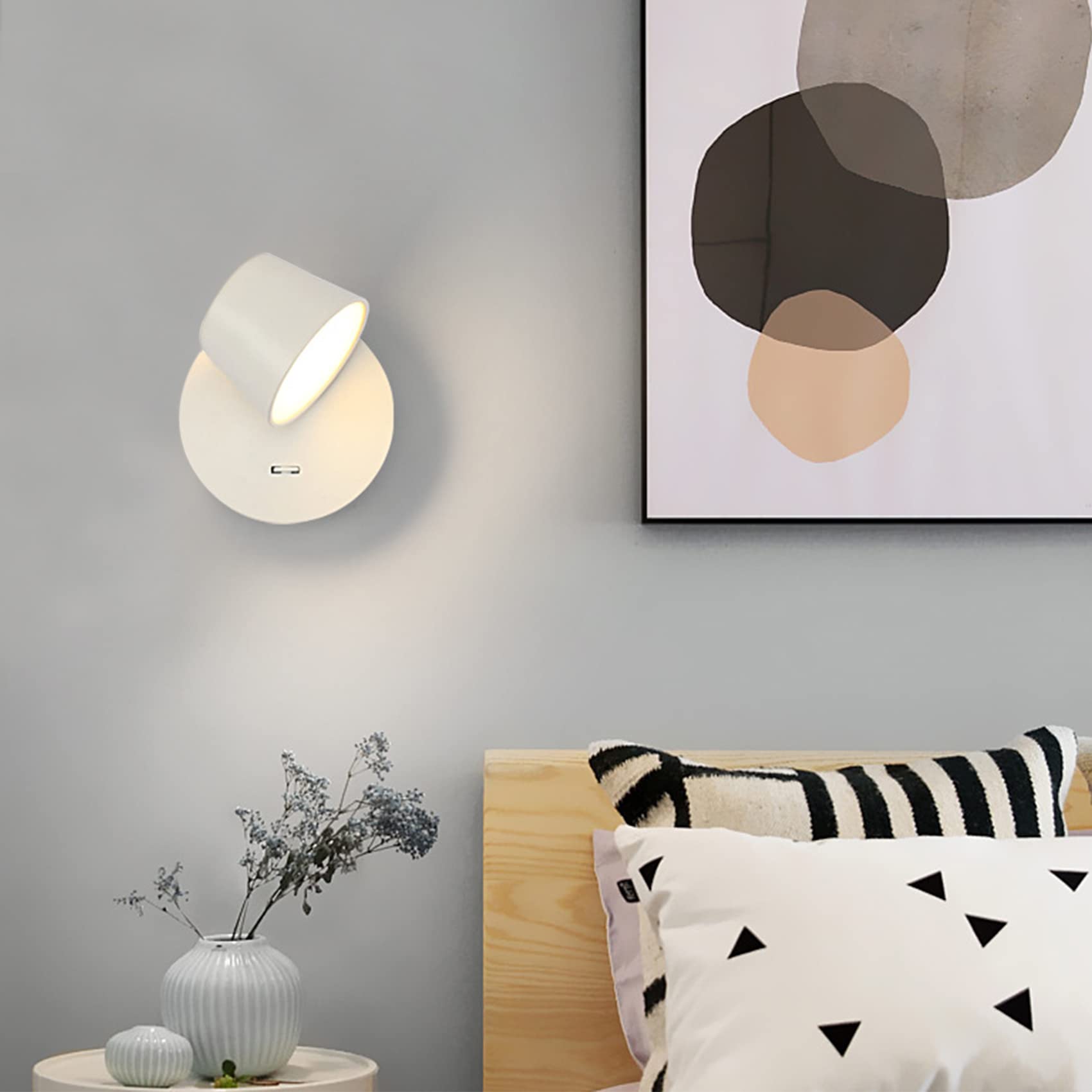 Applique da Parete LED con Interruttore, Lampada Lettura Letto | Angoli Regolabili a 350 Gradi, Bianco Caldo 6W, Lampada da Parete Moderno per Soggiorno, Camera da Letto, Comodino, Bianco