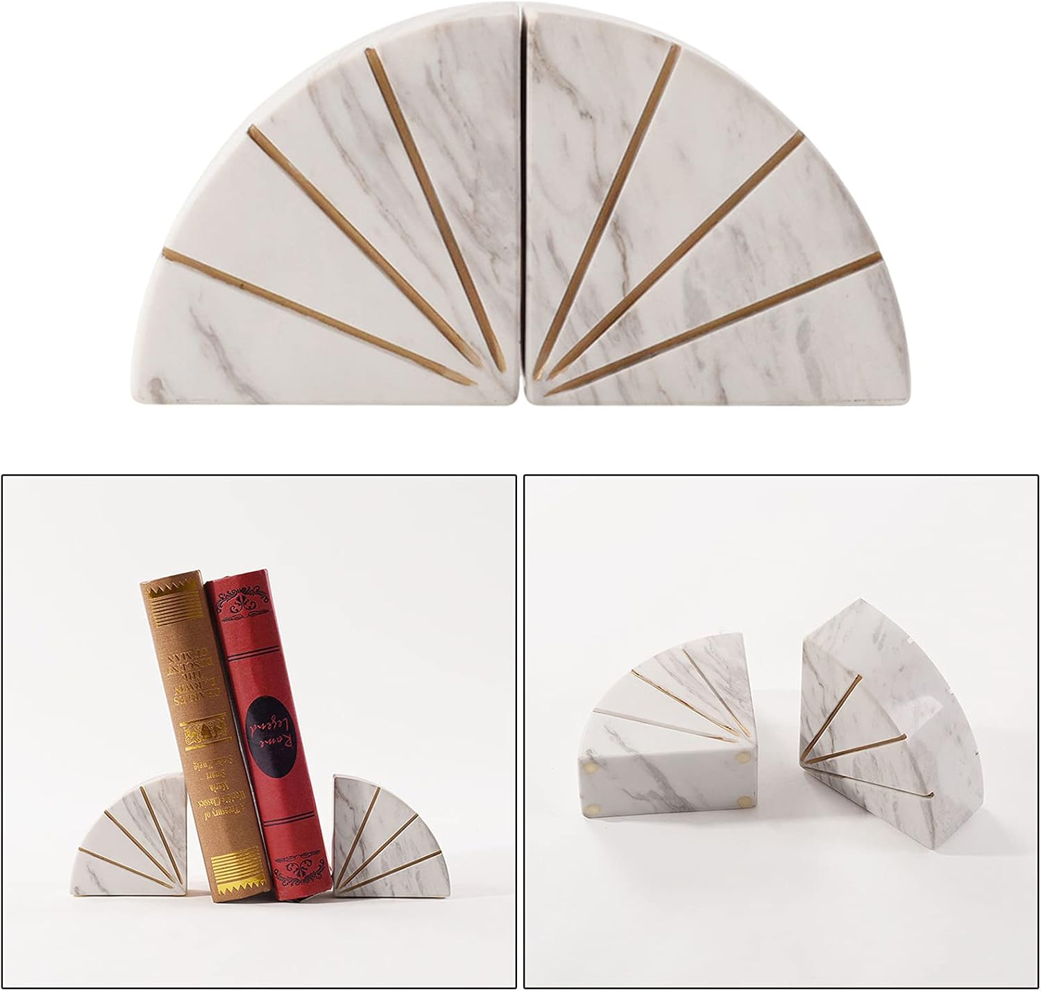 Set of 2 Heavy Duty Bookend Non-Slip Handcrafted Marble Book Ends Block Stand Book Stopper Bookshelf Ornaments