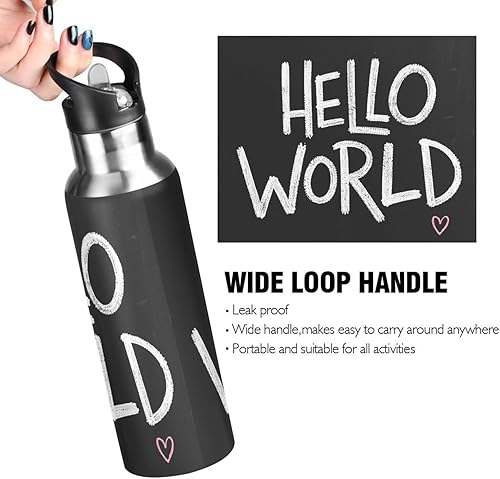 Miniatura 4 de Hello World - Botella de agua ligera y reutilizable estilo graffiti con tapa de boquilla a prueba de fugas, botellas aisladas al vacío de doble