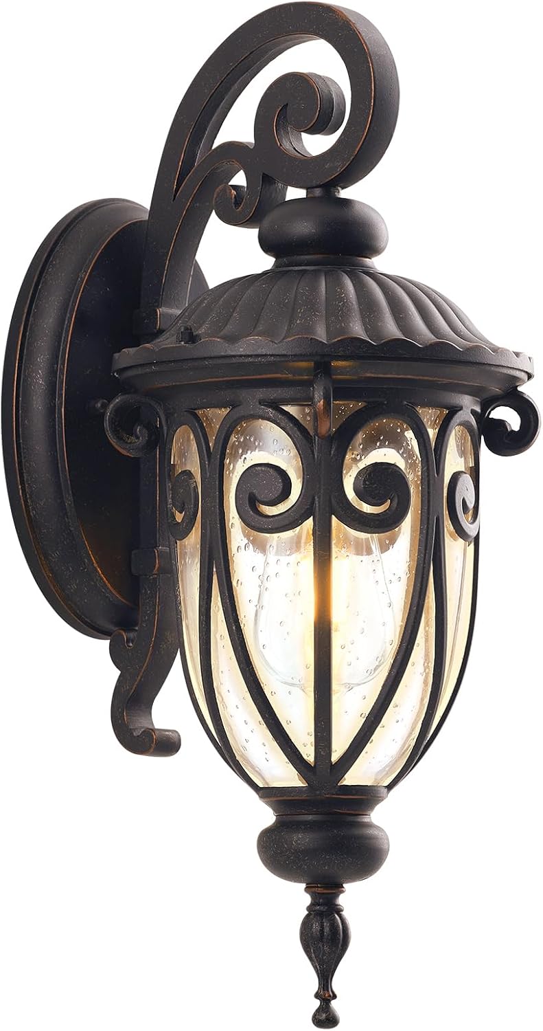 23 Inch Large Porch Light Outdoor Wall Lights for Patio, Antique Bronze Exterior Wall Lantern Sconce with Clear Seeded Glass Shade, Vintage Outside Porch Lighting for Garage 23in Wall Mount