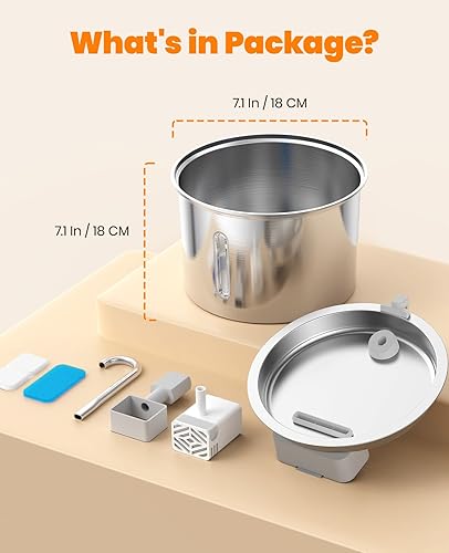 Miniatura 8 de oneisall Fuente de agua para gatos de acero inoxidable, fuentes de agua de 2 litros para gatos en interiores con bomba silenciosa y 3 filtros de